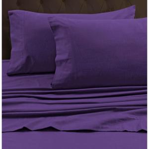 imageTribeca Living FLSOEDSS Luxury Solid Flannel Deep Pocket Sheet Set Cal King ChocolatePurple