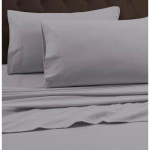 imageTribeca Living FLSOEDSS Luxury Solid Flannel Deep Pocket Sheet Set Cal King ChocolateSilver Grey