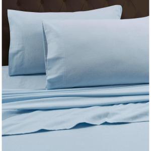 imageTribeca Living FLSOEDSS Luxury Solid Flannel Deep Pocket Sheet Set Cal King ChocolateSky Blue