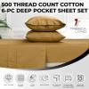 imageTribeca Living 500 Thread Count Egyptian Cotton 6Piece California King Sheet Set Deep Pockets Soft Sateen Weave Midnight BlueGold