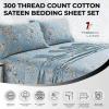 imageTribeca Living California King Bed Sheet Set 300 Thread Count Soft Cotton Sateen Floral Print with Extra Deep Pockets 4Piece Bedding Set Park MulticolorColmar Sky BlueMulti
