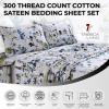 imageTribeca Living California King Bed Sheet Set 300 Thread Count Soft Cotton Sateen Floral Print with Extra Deep Pockets 4Piece Bedding Set Park MulticolorAmalfi BlueMulti