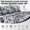 imageTribeca Living California King Bed Sheet Set 300 Thread Count Soft Cotton Sateen Floral Print with Extra Deep Pockets 4Piece Bedding Set Park MulticolorLisbon BlueMulti