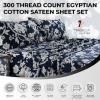 imageTribeca Living California King Bed Sheet Set 300 Thread Count Soft Cotton Sateen Floral Print with Extra Deep Pockets 4Piece Bedding Set Park MulticolorColmar Navy BlueMulti