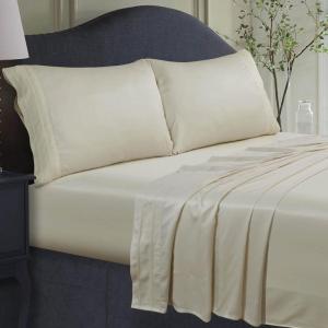 imageTribeca Living BAMB300SSCKWH 300 TC Rayon from Bamboo Deep Pocket Sheet 4 Piece Set WhiteIvory