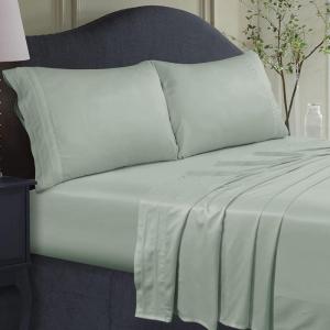 imageTribeca Living BAMB300SSCKWH 300 TC Rayon from Bamboo Deep Pocket Sheet 4 Piece Set WhiteSage Green