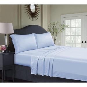 imageTribeca Living BAMB300SSCKWH 300 TC Rayon from Bamboo Deep Pocket Sheet 4 Piece Set WhiteSpa Blue