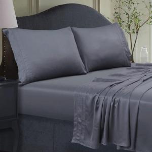imageTribeca Living BAMB300SSCKWH 300 TC Rayon from Bamboo Deep Pocket Sheet 4 Piece Set WhiteSteel Grey