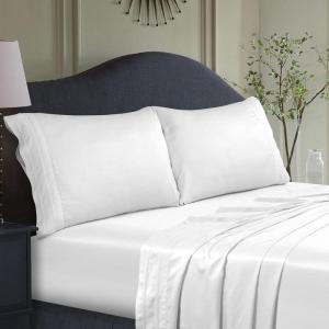imageTribeca Living BAMB300SSCKWH 300 TC Rayon from Bamboo Deep Pocket Sheet 4 Piece Set WhiteWhite