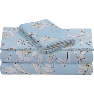 imageTribeca Living California King Bed Sheet Set 300 Thread Count Soft Cotton Sateen Floral Print with Extra Deep Pockets 4Piece Bedding Set Park MulticolorColmar Sky BlueMulti