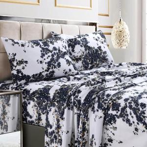 imageTribeca Living California King Bed Sheet Set 300 Thread Count Soft Cotton Sateen Floral Print with Extra Deep Pockets 4Piece Bedding Set Park MulticolorMilan Navy BlueMulti