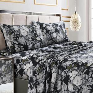 imageTribeca Living California King Bed Sheet Set 300 Thread Count Soft Cotton Sateen Floral Print with Extra Deep Pockets 4Piece Bedding Set Park MulticolorVernazza CharcoalMulti