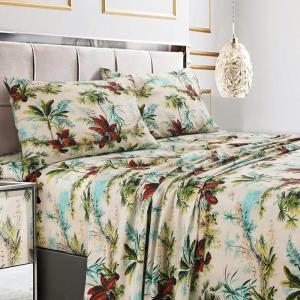 imageTribeca Living California King Bed Sheet Set 300 Thread Count Soft Cotton Sateen Floral Print with Extra Deep Pockets 4Piece Bedding Set Park MulticolorParadise Island Multi