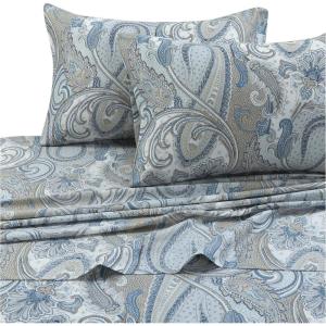 imageTribeca Living California King Bed Sheet Set 300 Thread Count Soft Cotton Sateen Floral Print with Extra Deep Pockets 4Piece Bedding Set Park MulticolorPaisley Park Multi