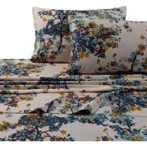 imageTribeca Living California King Bed Sheet Set 300 Thread Count Soft Cotton Sateen Floral Print with Extra Deep Pockets 4Piece Bedding Set Park MulticolorMulticolor