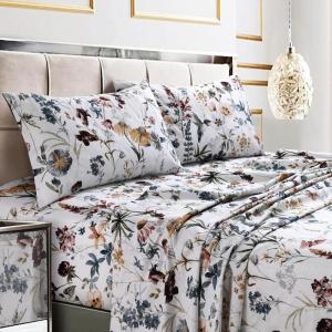 imageTribeca Living California King Bed Sheet Set 300 Thread Count Soft Cotton Sateen Floral Print with Extra Deep Pockets 4Piece Bedding Set Park MulticolorAmalfi Deep RedMulti