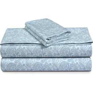 imageTribeca Living Cotton Percale Queen Size Bed Sheet Set 300 Thread Count Extra Deep Pockets MulticolorDanielle Paisley Blue