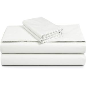 imageTribeca Living Cotton Percale Queen Size Bed Sheet Set 300 Thread Count Extra Deep Pockets MulticolorMilk White