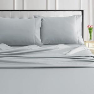 imageTribeca Living Cotton Percale Queen Size Bed Sheet Set 300 Thread Count Extra Deep Pockets MulticolorMistGrey