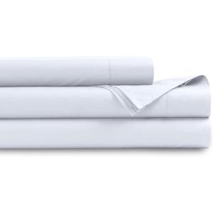 imageTribeca Living Cotton Percale Queen Size Bed Sheet Set 300 Thread Count Extra Deep Pockets MulticolorPure White