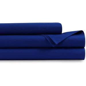 imageTribeca Living Cotton Percale Queen Size Bed Sheet Set 300 Thread Count Extra Deep Pockets MulticolorSapphire Blue