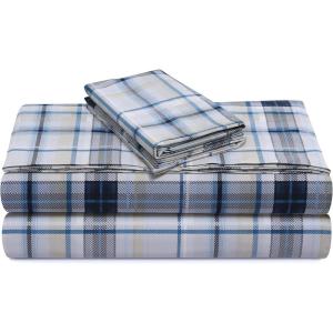 imageTribeca Living Cotton Percale Queen Size Bed Sheet Set 300 Thread Count Extra Deep Pockets MulticolorTribeca Plaid Multicolor