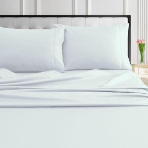 imageTribeca Living Cotton Percale Queen Size Bed Sheet Set 300 Thread Count Extra Deep Pockets MulticolorWhite