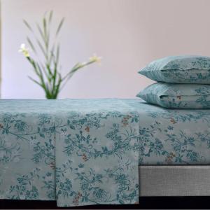 imageTribeca Living Katy Floral 170GSM Flannel Extra Deep Pocket Sheet Set Cal King Green KATYSHECKBLGreen