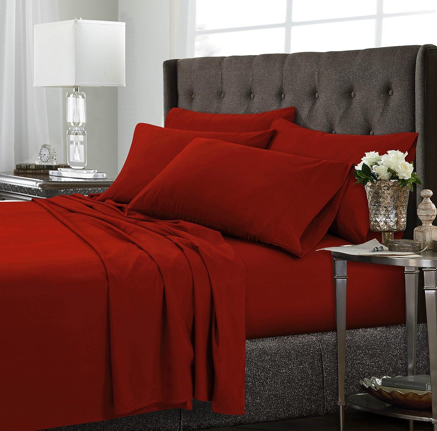 imageTribeca Living 120MFSHEETTWXCP UltraSoft Solid Deep Pocket 4Piece Sheet Set Twin XL Chili Pepper RedChili Pepper Red