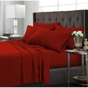 imageTribeca Living 120MFSHEETTWXCP UltraSoft Solid Deep Pocket 4Piece Sheet Set Twin XL Chili Pepper RedChili Pepper Red