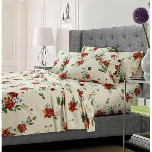 imageTribeca Living 120MFSHEETTWXCP UltraSoft Solid Deep Pocket 4Piece Sheet Set Twin XL Chili Pepper RedFloral Multi