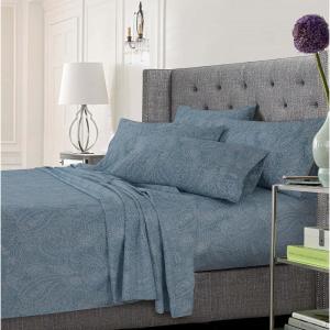 imageTribeca Living 120MFSHEETTWXCP UltraSoft Solid Deep Pocket 4Piece Sheet Set Twin XL Chili Pepper RedPaisley Bluemulti