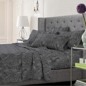 imageTribeca Living 120MFSHEETTWXCP UltraSoft Solid Deep Pocket 4Piece Sheet Set Twin XL Chili Pepper RedPaisley Greymulti