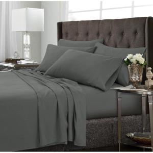 imageTribeca Living 120MFSHEETTWXCP UltraSoft Solid Deep Pocket 4Piece Sheet Set Twin XL Chili Pepper RedSteel Grey