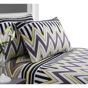 imageTribeca Living 170GSM Printed Deep Pocket Flannel Sheet Set Twin XL Chevron Stripe