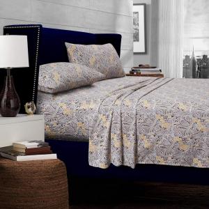 imageTribeca Living 300 Thread Count Fiji Paisley Printed Egyptian Cotton Deep Pocket Sheet Set Twin MulticolorChocolateGrey