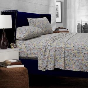 imageTribeca Living 300 Thread Count Fiji Paisley Printed Egyptian Cotton Deep Pocket Sheet Set Twin MulticolorMulticolor