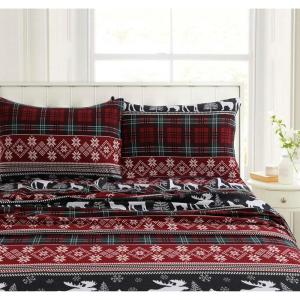 imageTribeca Living CHREVESNSHTW Deep Pocket Sheet Set Twin Xmas Eve SnowflakesHoliday Plaid