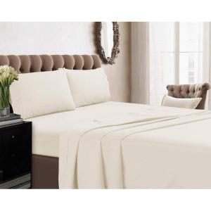imageTribeca Living Crisp and Smooth Egyptian Cotton Percale Solid Sheets and Pillowcase Set Extra Deep Pocket 350 Thread Count 4Piece Luxury Bedding California King Light IvoryLight Ivory