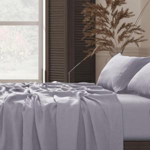 imageTribeca Living Crisp and Smooth Egyptian Cotton Percale Solid Sheets and Pillowcase Set Extra Deep Pocket 350 Thread Count 4Piece Luxury Bedding California King Light IvorySilver Grey