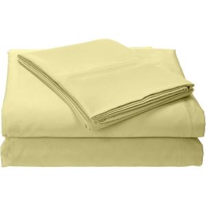 imageTribeca Living Crisp and Smooth Egyptian Cotton Percale Solid Sheets and Pillowcase Set Extra Deep Pocket 350 Thread Count 4Piece Luxury Bedding California King Light IvoryGreen