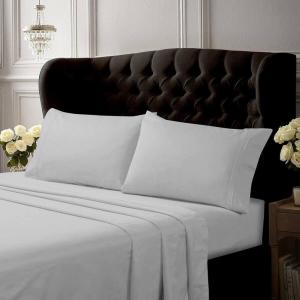 imageTribeca Living Crisp and Smooth Egyptian Cotton Percale Solid Sheets and Pillowcase Set Extra Deep Pocket 350 Thread Count 4Piece Luxury Bedding California King Light IvoryWhite