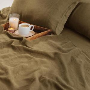 imageTribeca Living Crisp and Smooth Egyptian Cotton Percale Solid Sheets and Pillowcase Set Extra Deep Pocket 350 Thread Count 4Piece Luxury Bedding California King Light IvoryEarth Oak