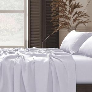imageTribeca Living Crisp and Smooth Egyptian Cotton Percale Solid Sheets and Pillowcase Set Extra Deep Pocket 350 Thread Count 4Piece Luxury Bedding California King Light IvoryPure White