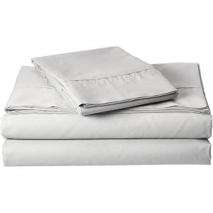 imageTribeca Living Crisp and Smooth Egyptian Cotton Percale Solid Sheets and Pillowcase Set Extra Deep Pocket 350 Thread Count 4Piece Luxury Bedding California King Light IvorySilver