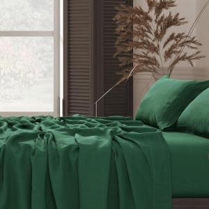 imageTribeca Living Crisp and Smooth Egyptian Cotton Percale Solid Sheets and Pillowcase Set Extra Deep Pocket 350 Thread Count 4Piece Luxury Bedding California King Light IvoryJade Green