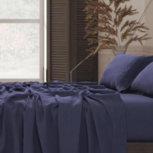 imageTribeca Living Crisp and Smooth Egyptian Cotton Percale Solid Sheets and Pillowcase Set Extra Deep Pocket 350 Thread Count 4Piece Luxury Bedding California King Light IvoryPilot Blue