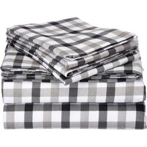 imageTribeca Living DBPL200EDSSTW 200GSM Micro Plaid Printed Flannel Sheet Set Twin MulticolorPlaid Dusty Blue