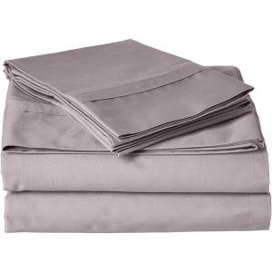 imageTribeca Living King Bed Sheet Set Crisp and Smooth Cotton Percale Solid Sheets and Pillowcase Set Extra Deep Pocket 300 Thread Count 4Piece Luxury Bedding WhiteGray