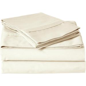 imageTribeca Living King Bed Sheet Set Crisp and Smooth Cotton Percale Solid Sheets and Pillowcase Set Extra Deep Pocket 300 Thread Count 4Piece Luxury Bedding WhiteIvory